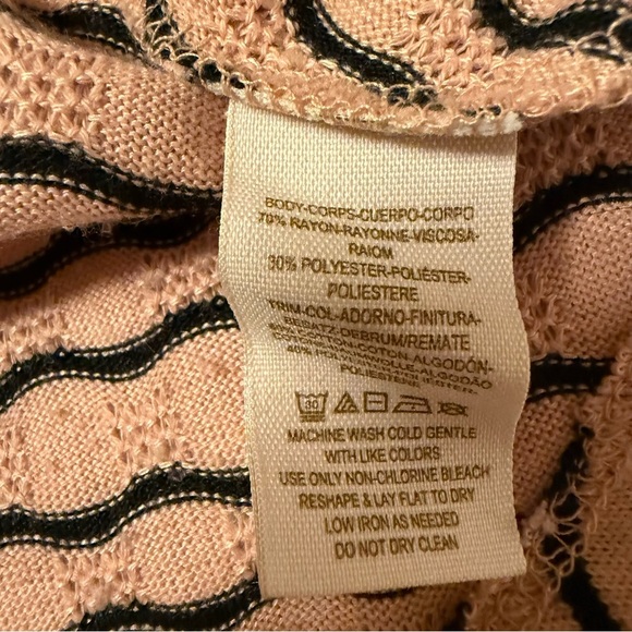 Free People Pink Black Wavy Stripe Pointelle Peplum Top - Picture 9 of 10